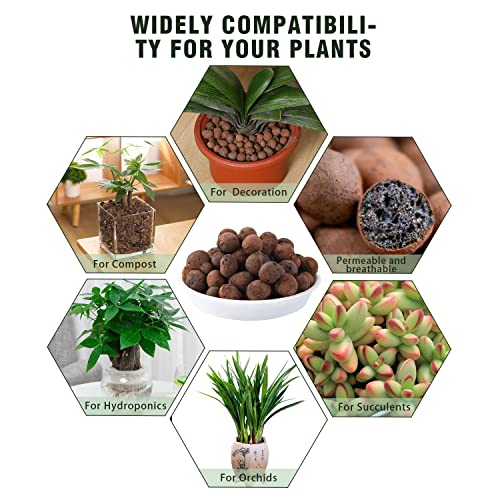 Rurtsva Natural Clay Pebbles 2LBS– 8mm-15mm Expanded Leca Balls for Hydroponics Plants Drainage Grow Media Reusable Soil Amendment for Orchids, Succulents, Aquaponics - size: 2LBS