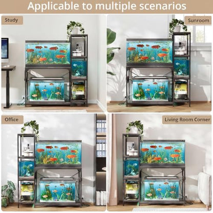VOWNER 20-29 Gallon Fish Tank Stand with Power Outlet, Wood Aquarium Stand with Shelves for Fish Tank Accessories Storage, Heavy Duty Metal Frame, Turtle Reptile Terrarium Stand, Load 500lb, Grey - color: Grey