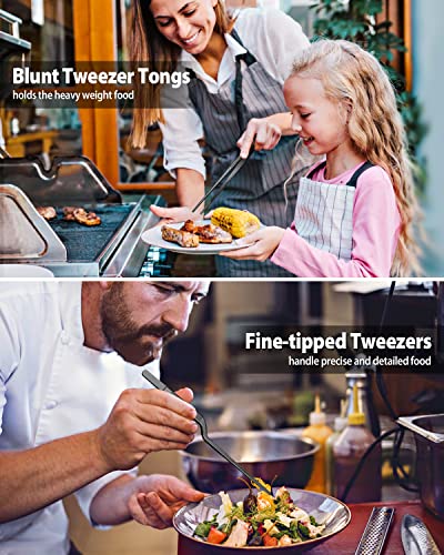 10-inch Cooking Tweezer and Offset Tweezer Set, Tongs Precision Serrated Tips, Stainless Steel Professional Chef Tweezer Kitchen Tools for BBQ, Plating and Serving - size: 10-inch