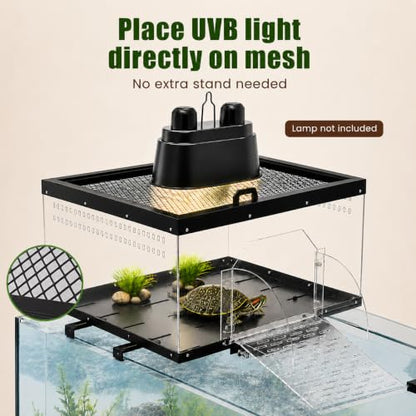 Extra Large Turtle Basking Platform for Aquatic Turtles with Turtle Brush | Stainless Steel Turtle Dock with Non-Slip Acrylic Ramp, Flip-Open Lid ,Escape-Proof, Fits 15-25" Wide Aquariums Tank