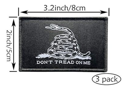 3Pcs Dont Tread On Me Flag Patch 2x3 Inch, Hook Loop Tactical Embroidered Armband Gadsden Snake Flag Patches for Backpack Hat Vest Jacket.