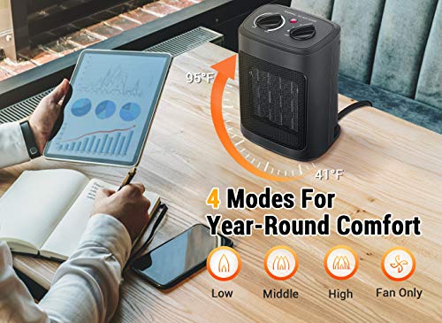 Space Heater, 1500W Electric Heaters Indoor Portable with Thermostat | PTC Fast Heating Ceramic Room Small Heater with Heating and Fan Modes for Bedroom, Office and Indoor Use