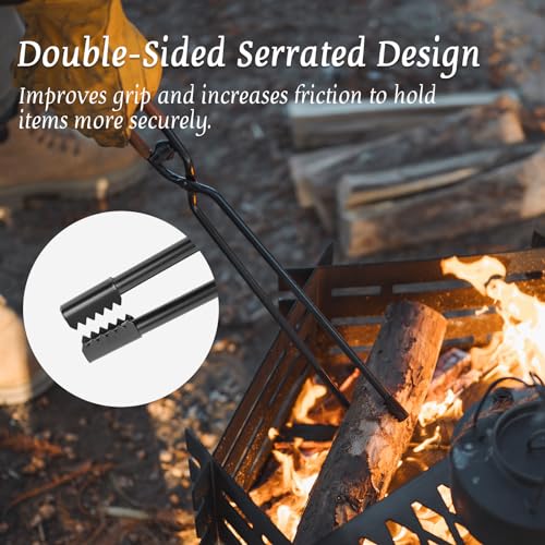 OMUKY Fireplace Tongs Log Claw Tongs with Faux Leather Handle Cover Log Grabber Clamp Tool for Indoor & Outdoor Camping Campfire Fireplace Fire Pit(Black)