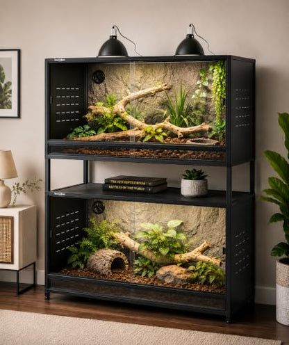 PVC Reptile Enclosure Space Efficient 44''x20''x20'' Stackable ToxiRium Large Reptile Terrarium 76 Gallons for Bearded Dragon Lizard Snake, Breeding Vivarium with Glass Doors Lock- with spacers - size: Two 44x20x20''-76 Gallon with Kit