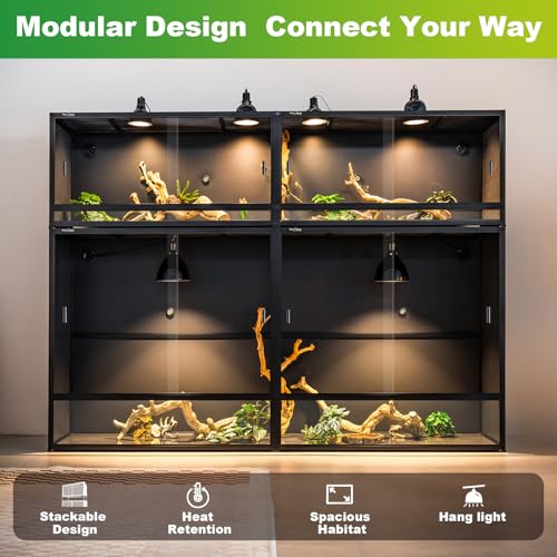 Giant PVC Reptile Enclosure System, 96"x24"x70" Stackable 700 Gallon Modular Habitat with Front Opening Sliding Glass Doors for Iguana Monitor Tegu Snake - size: Combo Set - Tall + Medium (4 Pack)