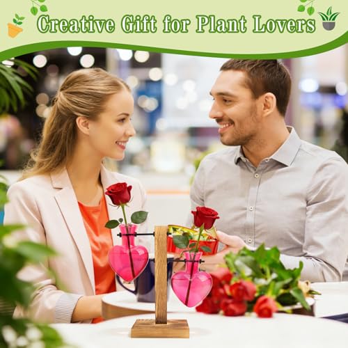 XXXFLOWER Plant Propagation Station Terrarium 2 Pink Heart Shaped Vase | Terrarium Kit Bulb Glass Metal Desk Plant Holder, Retro Air Plants Water Plants, Home Office Decoration - color: Pink