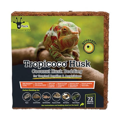 Galápagos (05017) Tropicoco® Husk Bedding for Reptiles, Amphibians, & Terrariums High Absorbency, Eco-Friendly, Dust-Free Perfect for Water Dragons, Tortoises, Snakes, & More, 72QT Breeder Block