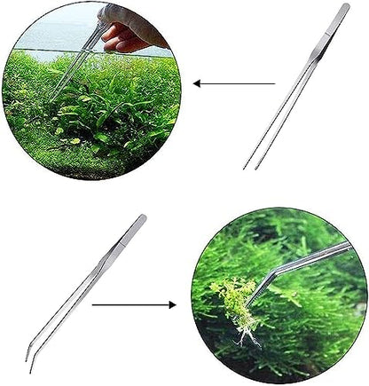 3Pcs Aquascaping Tools Kit, Long Stainless Steel Aquatic Plant Tweezers, Scrapers, Long Handle Feeder Tools for Fish Aquariums, Reptiles Snakes Lizard Gecko Spider and Bird (Silver) - color: Silver