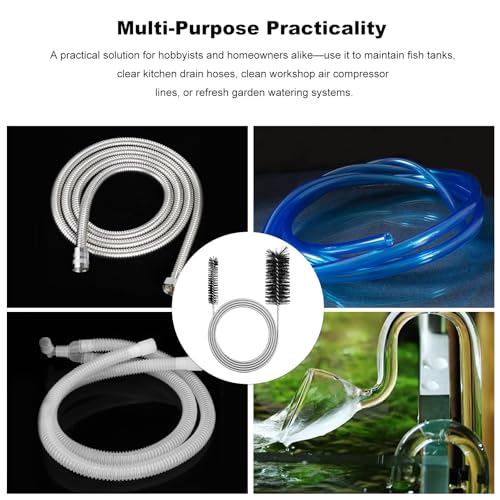 2-Pack 61-in Flex Dual-Ended Nylon Tube Brush for Aquarium Hoses & Pipes | Sturdy steel core with tough bristles. Cleans drains, kitchen pipes, pumps, narrow tubes. Ideal for aquariums.