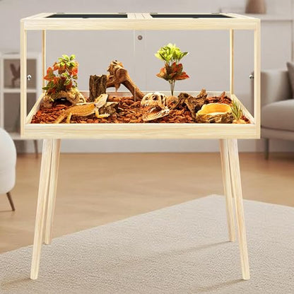 Bearded Dragon Tank with Leg Stand 62 Gallons, Wooden Lizard Tank,Reptile Tank with Metal Mesh Roof Door, Acrylic Panel Snake Tank with Lock Design (Oak, 40"x20"x20") - color: Oak, size: 40"x20"x20"