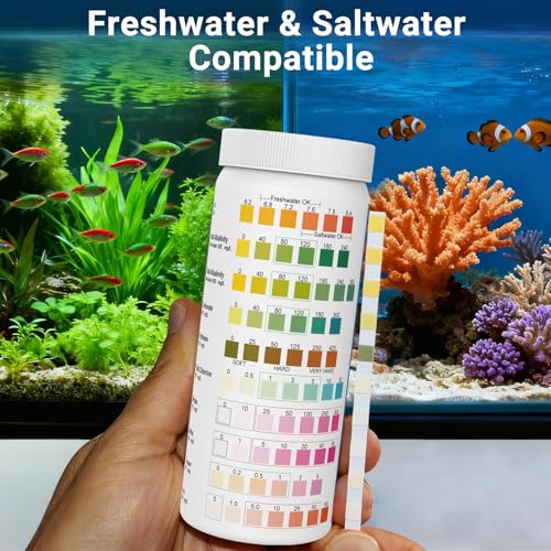 11 in 1 Aquarium Test Strips Kit | Aquarium Ammonia Test Strips | 150 Strips | Quick Accurate Freshwater&Saltwater Fish Tank Water Test Kit for Ammonia,pH,Nitrate,Nitrite,Hardness,Chlorine,Carbonate