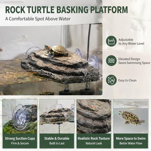 Turtle Basking Platform, Tank Aquarium Tortoise Climbing Platform with 3 Suction Cups, Simulation Rock Resting Terrace, Turtle Tank Accessories for Baby Tortoise, Terrapins, Frogs