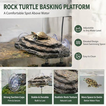 Turtle Basking Platform, Tank Aquarium Tortoise Climbing Platform with 3 Suction Cups, Simulation Rock Resting Terrace, Turtle Tank Accessories for Baby Tortoise, Terrapins, Frogs