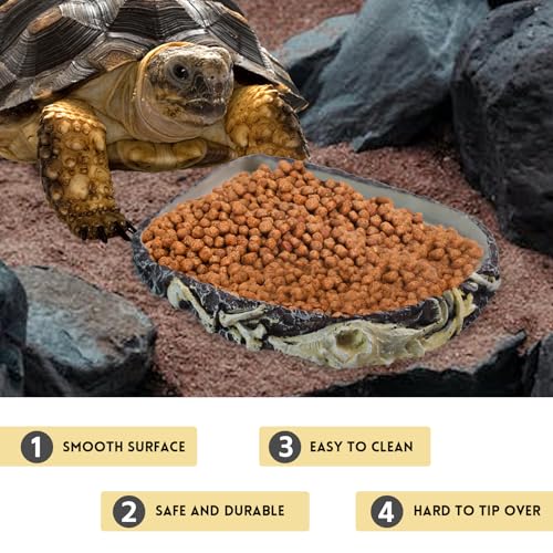 Reptile Water Food Bowl Resin Rock,Flat Tortoise Water Feeding Plate Bowl Reptile Habitat Terrarium Enclosure Tank Accessories for Turtle Bearded Dragon Lizard Gecko Chameleon