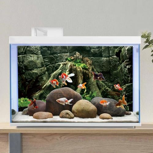 72x24 in Stone Wall Aquarium Backdrop Giant Tree Root Fish Tank Background | AWERT Aquatic Plant River Bed & Lake Aquarium Background Vinyl - size: 72x24in/180x60cm