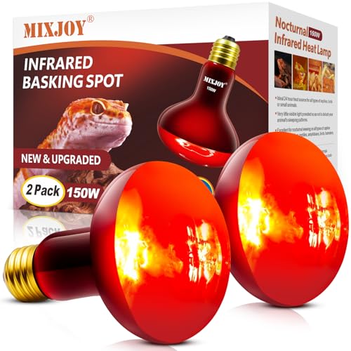 MIXJOY 150W Infrared Heat Lamp Bulbs, 2 Pack Reptile Infrared Heat Emitter Red Heat Lamp Bulbs Basking Light Bulbs for Reptiles, Bearded Dragon, Lizard, Tortoise, Chickens, Pets - style: 150W Infrared Bulbs