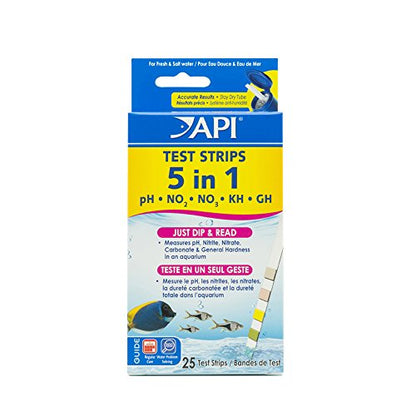 API 5-in-1 Test Strips Freshwater and Saltwater Aquarium Test Strips 25-Count Box - size: 25-Count