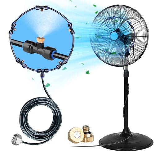 homenote Misting Fan Kit for Outside Cooling, 16.4FT Misting Line | 5 Brass Nozzles, 3/4" Brass Adapter, Outdoor Mister System for Patio, Backyard & Poolside Relaxation