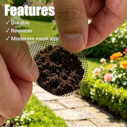 100pcs Flower Pot Hole Mesh Pad, 10cm/4in Round Bonsai Eye Mesh Drainage Screens Plant Pot Netting Meshes Barrier Mat for Preventing Soil and Substrate Leakage (Black)