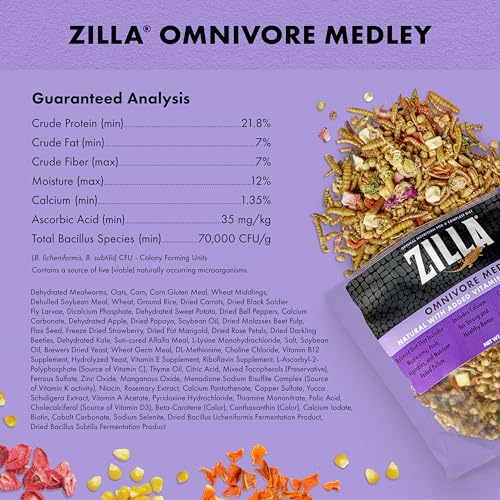 Zilla Pet Reptile Omnivore Food Medley Diet, 4 oz | Nutritious fruit, vegetable and insect blend for omnivorous reptiles