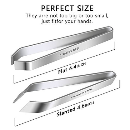 2 Pieces Fish Bone Tweezers, Stainless Steel Flat and Slant Tweezers Pliers Remover Tool (4.6")