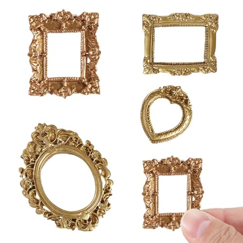 Miniature Dollhouse Accessories 4 Pcs Dollhouse Picture Frames Doll House Furniture for Handmade Lovers and 1:12 Scale Dollhouse Enthusiasts(Gold) - color: Gold Frames