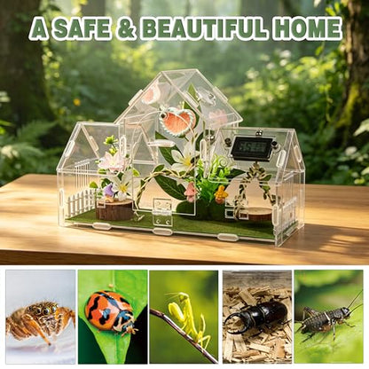Jumping Spider Enclosure Acrylic Terrarium 30cm | 11.8x4.5x8 inch, Magnetic Dual-Door Design, Ventilated 1mm Holes, No-Tool Assembly, 360° View, Perfect for Spider & Mantis