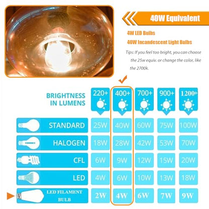 winsaLED 12 Pack LED Edison Bulb 40 Watt Equivalent, Non-Dim, 4W ST19 3000K | Warm White LED Light Bulb, 450LM, E26 Base, CRI 90 - color: 3000k-warm White
