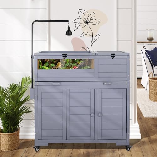 Agitree Premium Reptile Habitat Enclosure, Light Gray | For Tortoises, and Lizards, Adjustable Lighting, 360° Wheels, Easy-Clean Design, Secure Ventilation