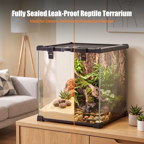 7 Gallon Fully Assembled Glass Reptile Enclosure,12"x 12" x 12" | Top Opening & Escape-Proof Reptile Terrarium Tank for Frog,Geckos,Tarantulas and Other Reptiles and Amphibians - size: 12“L x 12"W x 12"H