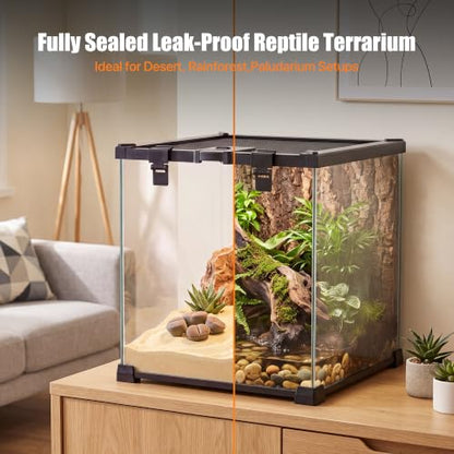 7 Gallon Fully Assembled Glass Reptile Enclosure,12"x 12" x 12" | Top Opening & Escape-Proof Reptile Terrarium Tank for Frog,Geckos,Tarantulas and Other Reptiles and Amphibians - size: 12“L x 12"W x 12"H