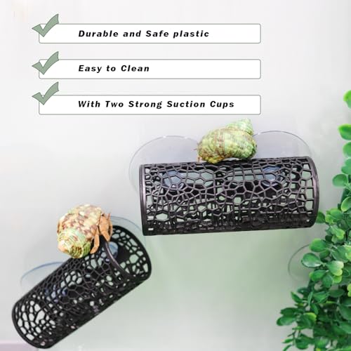 2 Pack Reptile Hide with Suction Cups, Hollowed-Out Hideout and Caves, Hermit Crabs Climbing Toys, Terrarium Decor for Geckos, Snakes, Hermit Crabs, Spiders