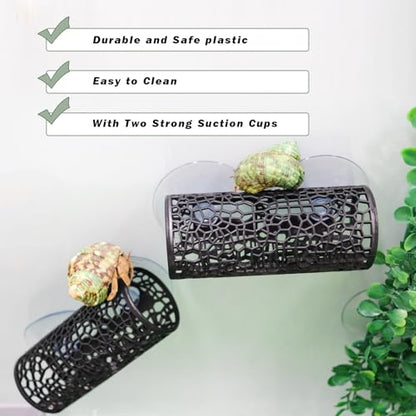 2 Pack Reptile Hide with Suction Cups, Hollowed-Out Hideout and Caves, Hermit Crabs Climbing Toys, Terrarium Decor for Geckos, Snakes, Hermit Crabs, Spiders
