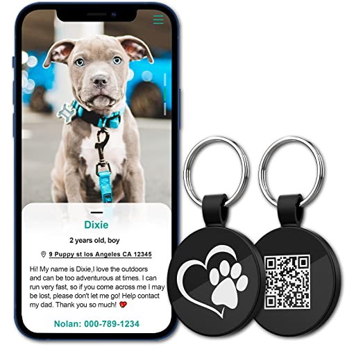 MYLUCKYTAG QR Code Pet ID | Personalized Dog & Cat Collar Tag | Online Profile with Instant Scanned Location Alert Email - style: Heart Paw