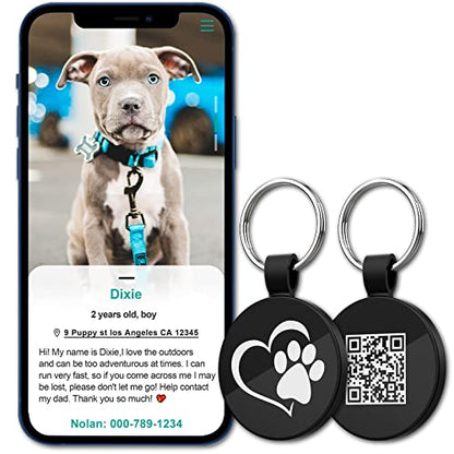 MYLUCKYTAG QR Code Pet ID | Personalized Dog & Cat Collar Tag | Online Profile with Instant Scanned Location Alert Email - style: Heart Paw
