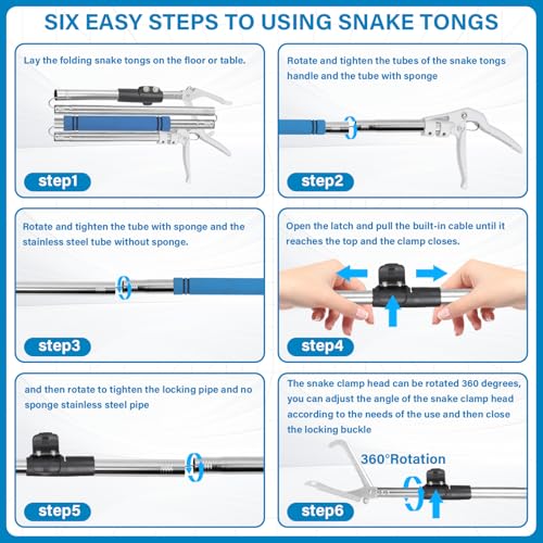 Snake Grabber Tool, 69" Snake Tongs Grabber for Rattlesnake Heavy Duty Professional Folding Snake Feeding Tongs Wide Jaw Snake Handling Tool Long Hndle Stainless Steel Tube Sponge Handle