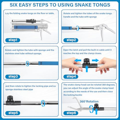 Snake Grabber Tool, 69" Snake Tongs Grabber for Rattlesnake Heavy Duty Professional Folding Snake Feeding Tongs Wide Jaw Snake Handling Tool Long Hndle Stainless Steel Tube Sponge Handle