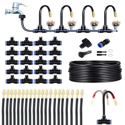 65FT 360° Adjustable Drip Irrigation System for Garden | 1/2'' Irrigation Tubing with 20 Nozzles, Automatic Watering Misting System, Drip Irrigation Kit for Greenhouse, Lawn, Plant - size: 65FT