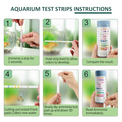 Aquarium Water Test Kit 11 in 1,100 Counts Ammonia Aquarium Test Kits Fish Tank Test Strips Freshwater & Saltwater pH Testing Strips for Ammonia,