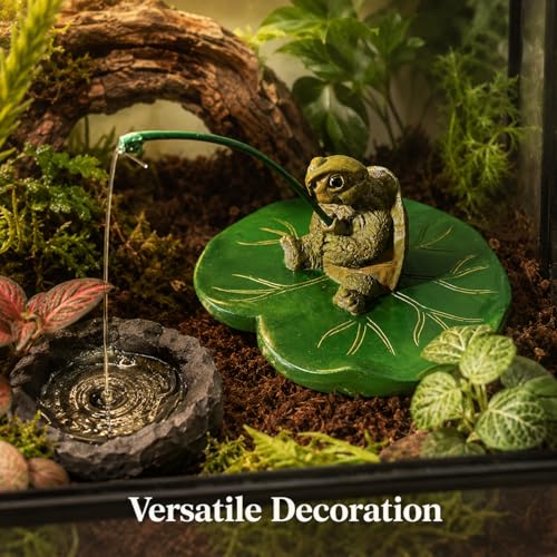 Resin Floating Reptile Ornament on Leaf Pad - Hand-Painted Aquarium Figurine in Small Sizes, Foam Resin Float with Fishing Pose for Fish Tank, Paludarium, Terrarium and Mini Water Garden