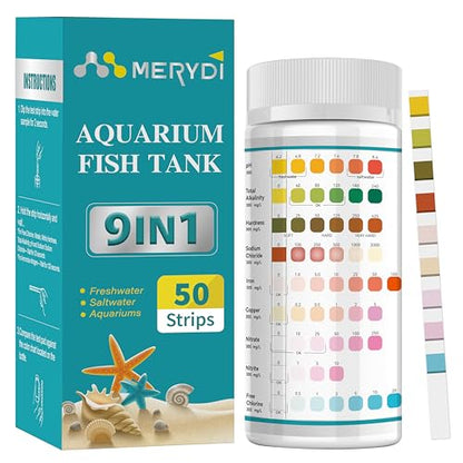 9-Way Aquarium Test Strips, Aquarium Test Kit for Fish Tanks & Ponds 50ct | Quick & Accurate Water Testing Iron Copper Sodium Chlorine Nitrate Nitrite Total Alkalinity Hardness Free Chlorine pH - color: 9 way aquarium test strips