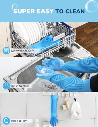 Pecute Silicone Pet Grooming Gloves for Washing Cats Dogs Bath Brush | Extended cuff, 3,000 soft bristles, Gentle massage & deshedding, Dishwasher safe, For large/thick coats, Home/car cleaning - size: X-Large
