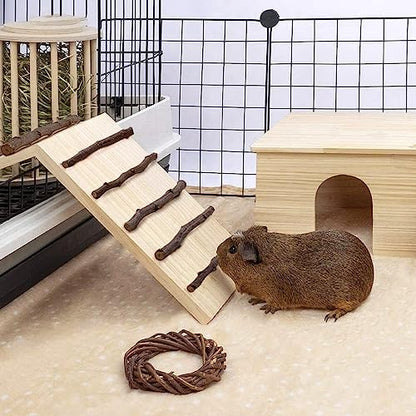 Hamiledyi Rabbit Ramp Wooden Cage Bridge Guinea Pig Ramp Rodents Climbing Ladder for Bunny Chinchilla Ferret Squirrel Hedgehog Rat