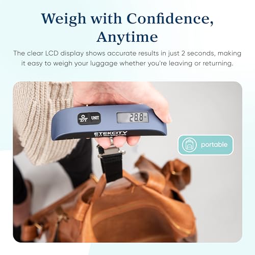 Etekcity Luggage Scale, Digital Suitcase Weight Scale for Travel, 110 lb | Travel Essentials, Air Travel, Suitcase, Hanging Hook, Rubber Grip, Battery Included, Easy-to-Read Display - color: Bright Blue