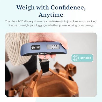 Etekcity Luggage Scale, Digital Suitcase Weight Scale for Travel, 110 lb | Travel Essentials, Air Travel, Suitcase, Hanging Hook, Rubber Grip, Battery Included, Easy-to-Read Display - color: Bright Blue