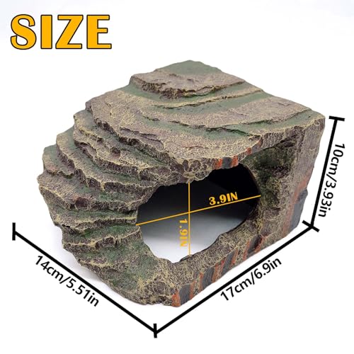 kathson Small Turtles Basking Platform,Resin Reptile Hideouts Cave Habitat Decor,Tortoise Hide Cave with Climbing Ramp Step,Bearded Dragons Hide Basking Rocks Accessories for Lizard,Gecko,Frog