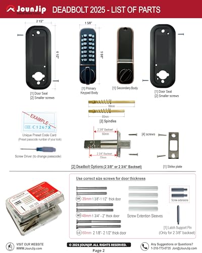 JOUNJIP Mechanical Deadbolt Lock - Keyless Entry Door Lock - Code NOT Required When Locking – 100% Mechanical with Flat Spindle, Thumb Turn Door Knob - Matte Black [Upgraded 2025] - color: Matte Black