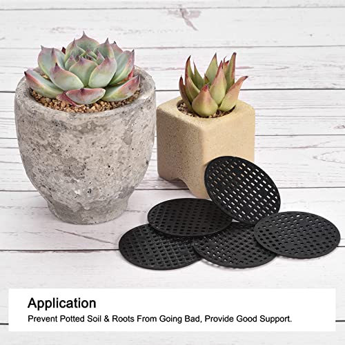 MECCANIXITY 50 Pcs Flower Pot Hole Mesh Pad 1.8" Invisible Rigid Round Plastic Bottom Grid Drainage Screens Prevent Soil Loss for Flower Plant, Bonsai Black - size: 1.8 inches