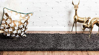 Unique Loom Solid Shag Collection Area Rug (2' 6" x 13' 1" Runner, Graphite Gray) - color: Graphite Gray, size: 2'6" x 13'1" (Runner)