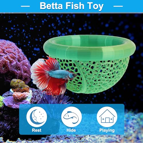 Floating Betta Cave & Hammock, Multi-Functional Hideout for Aquarium Green - color: Green